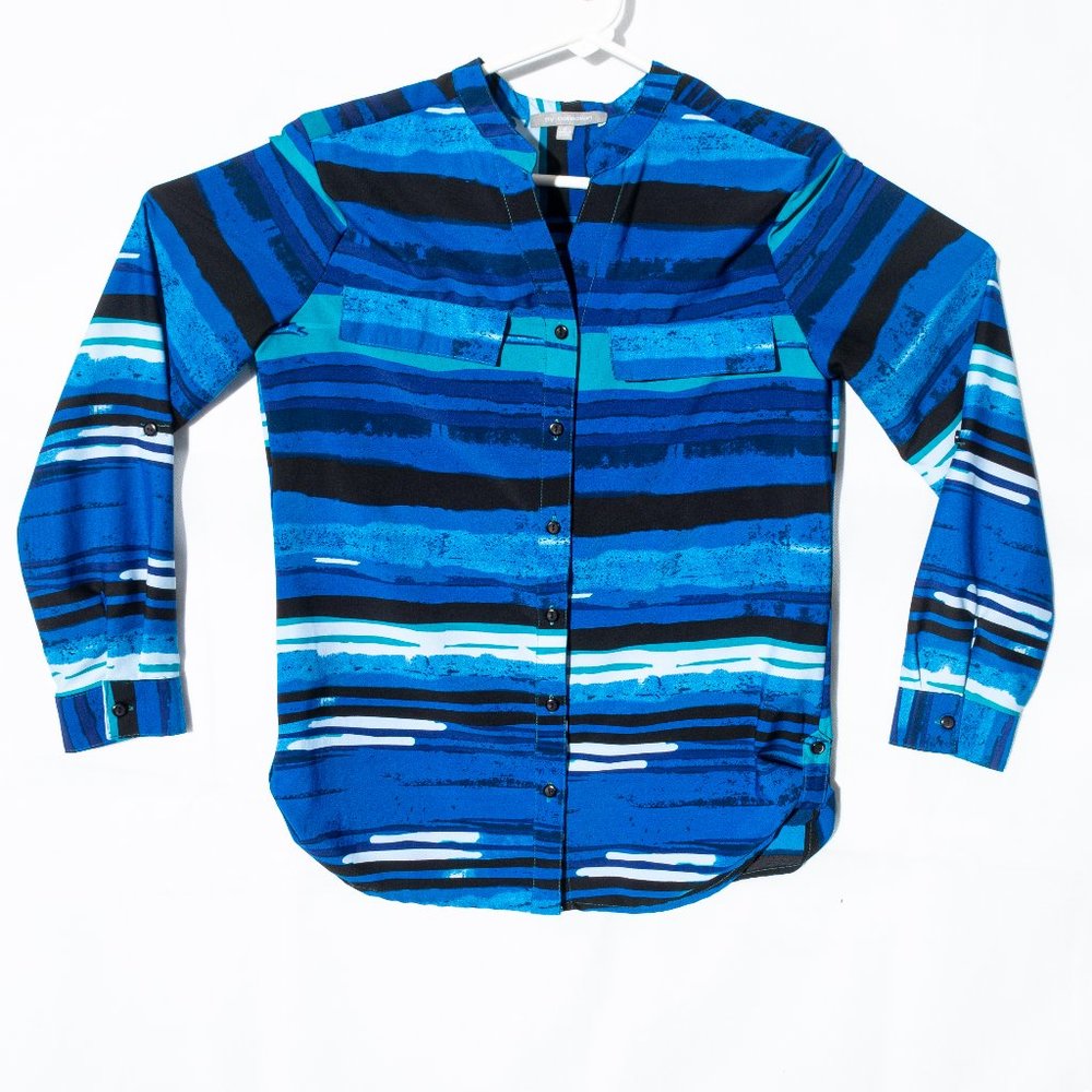 NY Collection Blue Button Up Blouse Women's Size Small